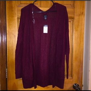 New Rue21 Open Sweater Cardigan in Maroon Burgundy